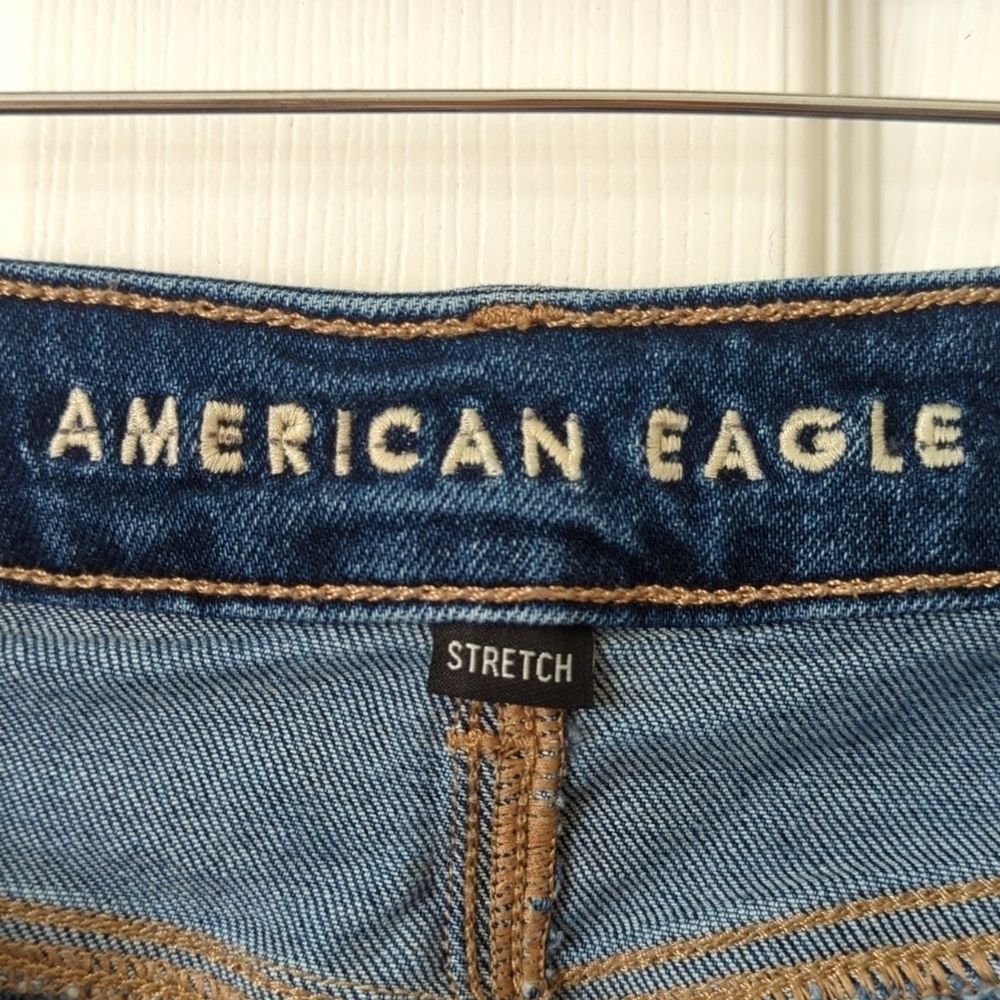 American Eagle Classic Dark Wash High Rise Crossover Straight Leg Mom Jeans 00 - Picture 8 of 15